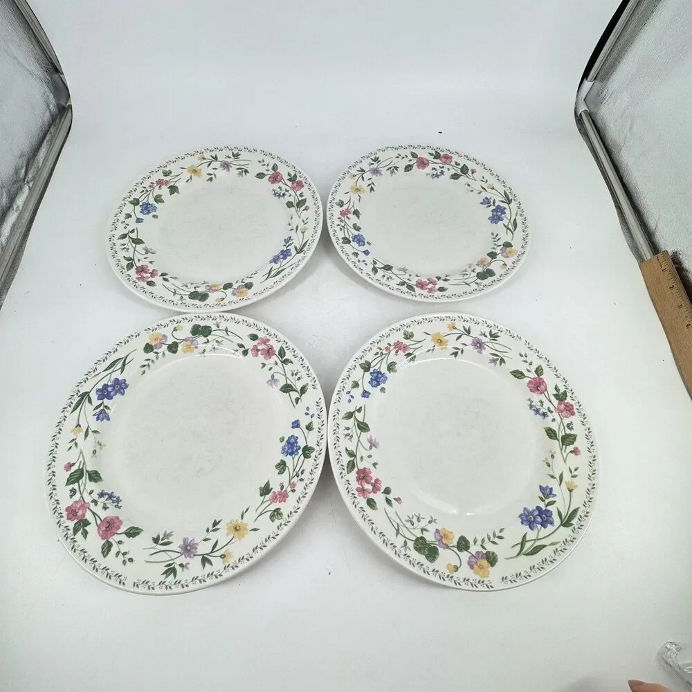 Vintage 1993 Farberware English Garden #225 Set of 4 Dinner Plates 10 1/2”